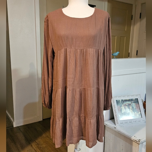 NWT'S - SOLUTION - Cocoa Brown Knee Length Dress - Size Large - Picture 1 of 6